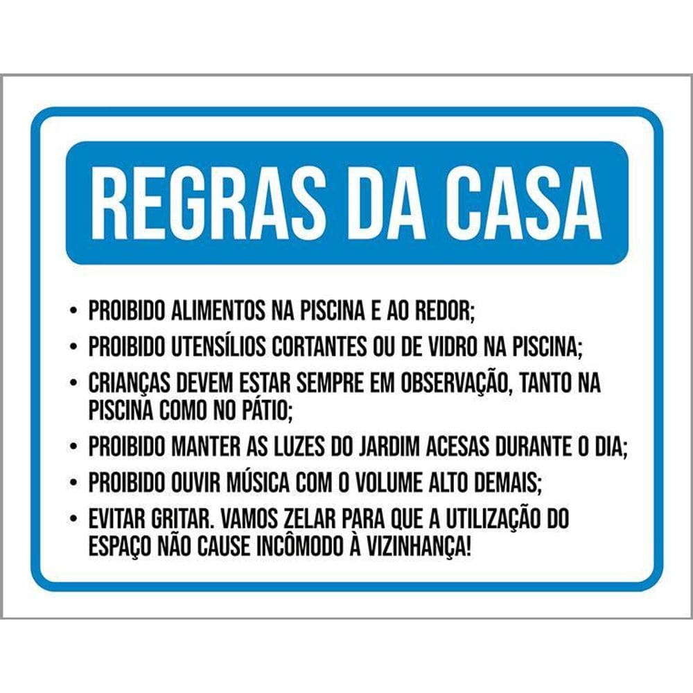 Placa Sinalização - Regras Da Casa Azul Piscina 36X46