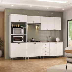 Cozinha Completa 5 Peças 100% Mdf Bp 2 Balcões 2 Aereos e Torre Quente Maranello Branco