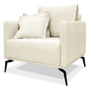 Poltrona Sala De Estar Liv 1 Lugar Pes Aço Linho Natural Ezz Natural