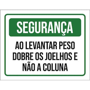 Placa Segurança Levantar Peso Dobre Joelhos Não Coluna 36X46
