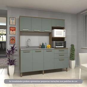 Cozinha Compacta 8 Portas E 2 Gavetas Luciane Móveis Carvalho Cinza Supremo