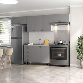 Cozinha Compacta 4 Peças 100% Mdf Bp 1 Balcão 3 Aereos Maranello Branco/Panna