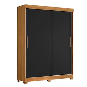 Guarda Roupa Com 2 Portas E 2 Gavetas Sem Espelho Em Preto Com Carvalho Preto Com Carvalho