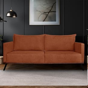 Sofá Living 2 Lugares Com Pés De Ferro Almofadas Soltas 180cm Saiph Bouclê Terracota