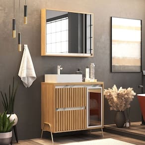 Gabinete de Banheiro 80cm com Cuba e Armário Ref 821 Itapuã/Thassus