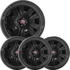 4X Calota Fiat Argo Uno Palio Aro 14 Preto Com Emblema 221Cb