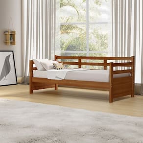 Sofá Cama Vintage Enjoy Mona Madeira com Colchão Castanho Acompanha Nicho