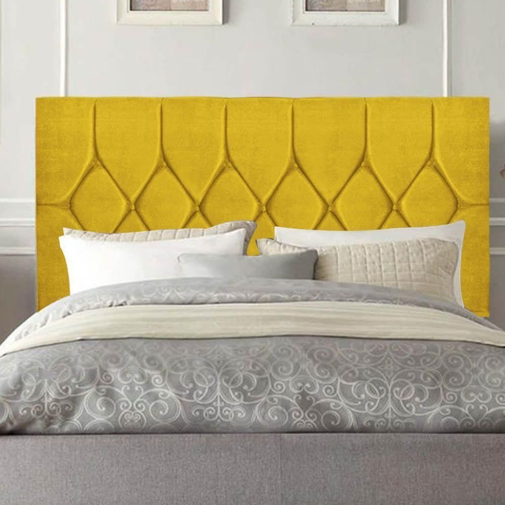 Cabeceira Estofada Istambul Capitonê 140cm Casal Box Quarto Corino Amarelo - Gat Magazine