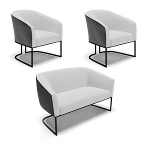 Namoradeira E 2 Poltronas Industrial Preto Stella Pto-linho Cinza D03 - D`rossi
