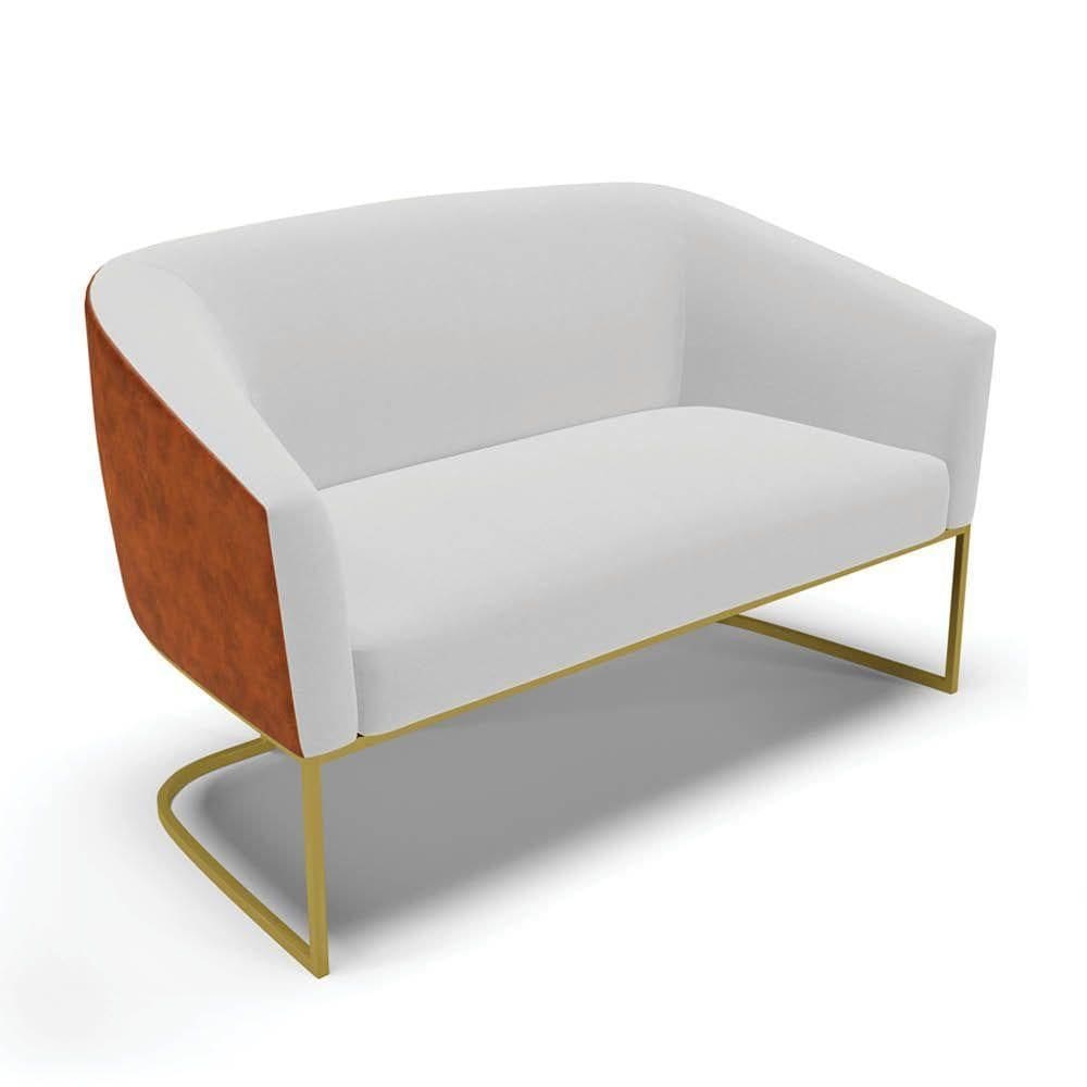 Sofá Namoradeira 2 Lug Industrial Dourado Stella Noz-linho D03 - D`rossi Cor Cinza