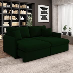Sofá Reclinável E Retrátil Gandalf Bipartido 214cm Caixa Zero Com Almofadas Veludo Verde G33 - Gran