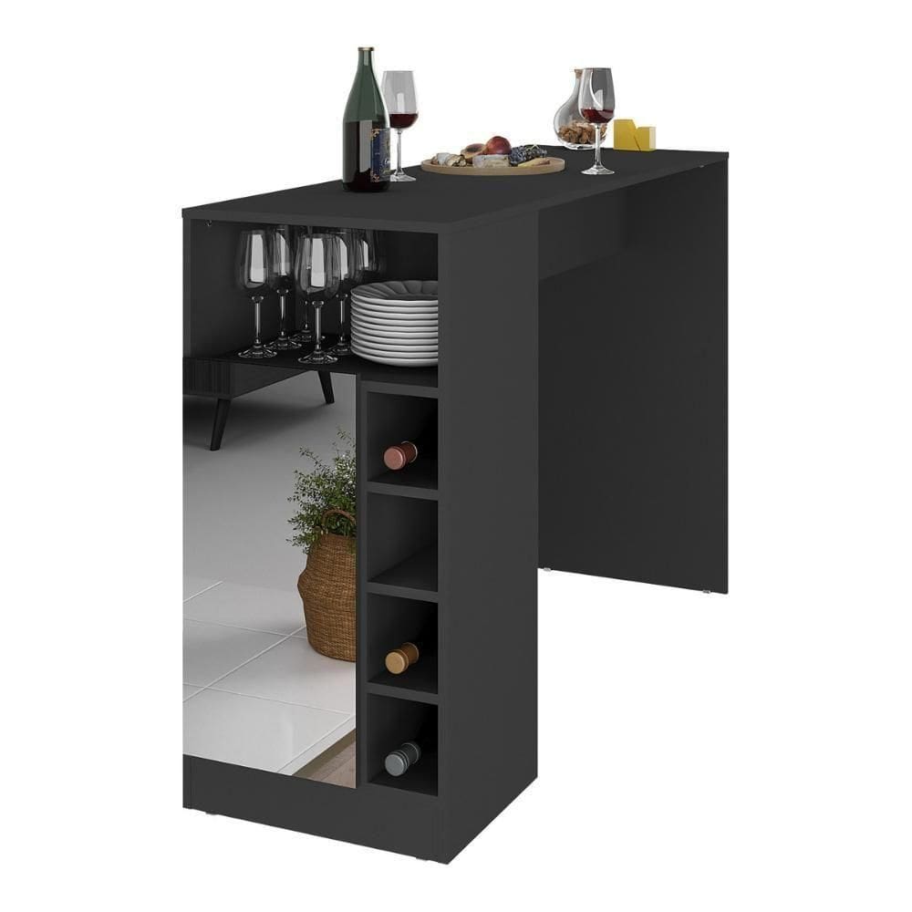 Bancada Balcão/mesa de Cozinha com Adega 1 Porta eEspelho Multimóveis Mp2248 Preto