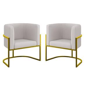 Kit 02 Poltronas Lua Sala Decorativa Base Ferro Gold Veludo Bege