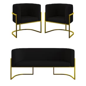 Kit 2 Poltronas Sofá 2 Lugares Para Recepção Gold Veludo Preto