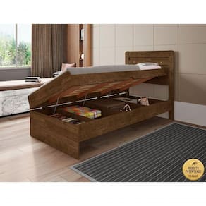 Cama Solteiro Reforçada Baú Interno Larissa Mdf/mdp Malbec