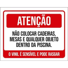 Kit 3 Placas Atenção Não Colocar Cadeiras Mesas Piscina