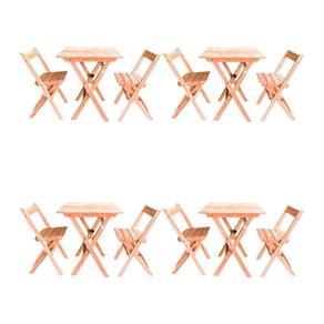 Kit 4 Conjuntos Mesa Dobrável Para Bar E Restaurante 60x60cm Com 2 Cadeiras Em Madeira Maciça - Cru - Bege