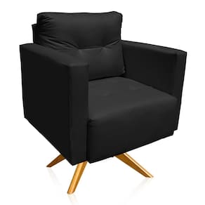 Poltrona Giratória Livia Corino Preto Base De Madeira Ma30 - D`rossi