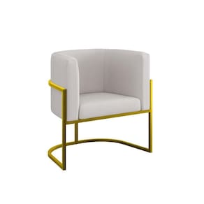 Poltrona Moderna Veludo Com Base De Metal Gold Balaqui Bege