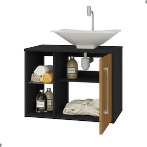 Conjunto Gabinete E Espelheira Grenoble Preto Ripado