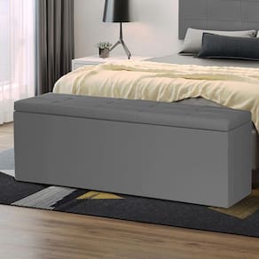Calçadeira Baú King 1,95m Roma Material Sintético Cinza Sky Mobile