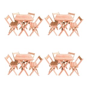 Kit 4 Conjuntos Mesa Dobrável 60x60cm Com 4 Cadeiras Em Madeira Maciça - Cru - Bege