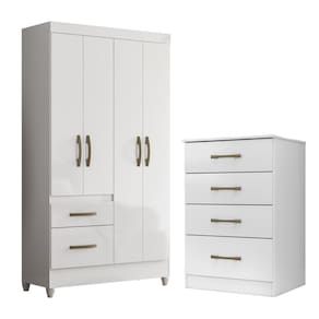 Kit Guarda Roupa Solteiro Madri E Cômoda Ms Branco