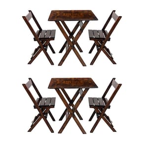 Kit 2 Conjuntos Mesa Dobrável Para Bar E Restaurante 60x60cm Com 2 Cadeiras Em Madeira Maciça - Imbu - Marrom