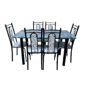 Conjunto Mesa De Jantar Tubular Veneza Gran 6 Cadeiras Thais Preto/branco