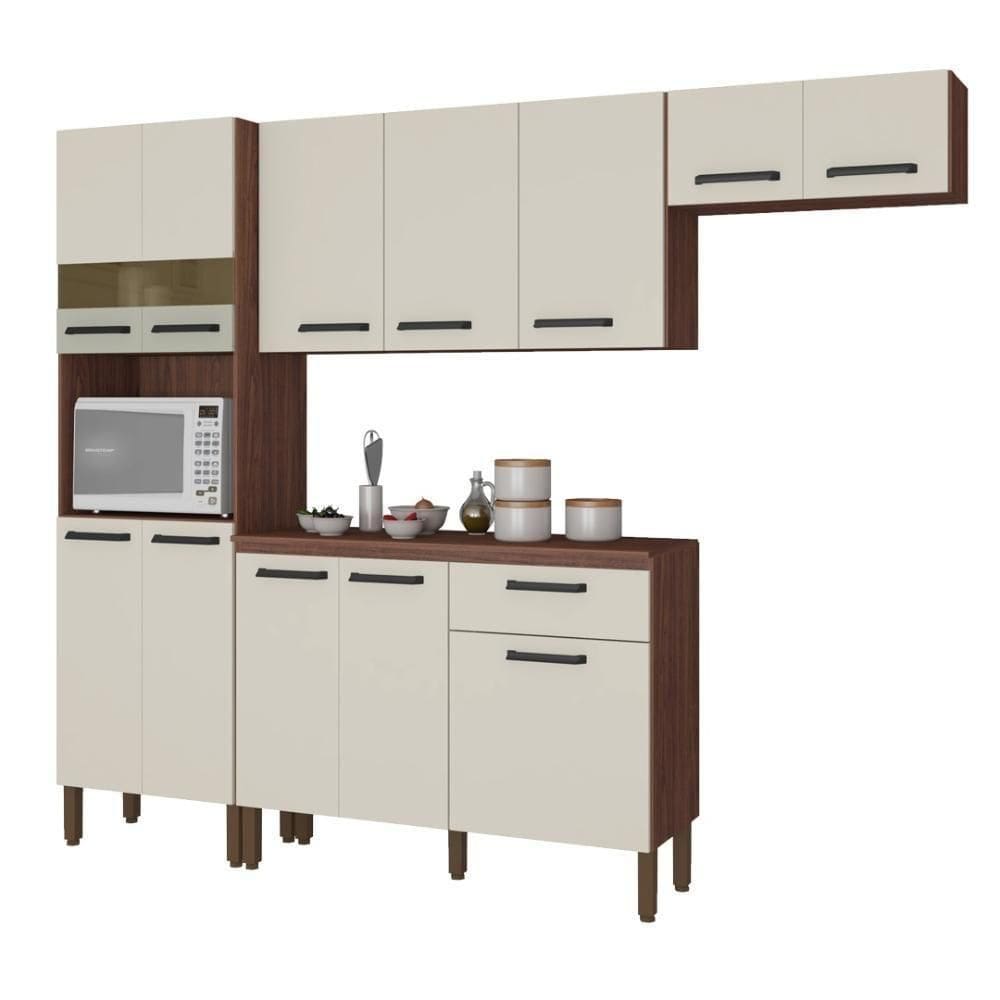 Armário De Cozinha Compacta 12 Portas 1 Gaveta Com Balcão Versalhes Nogueira off White