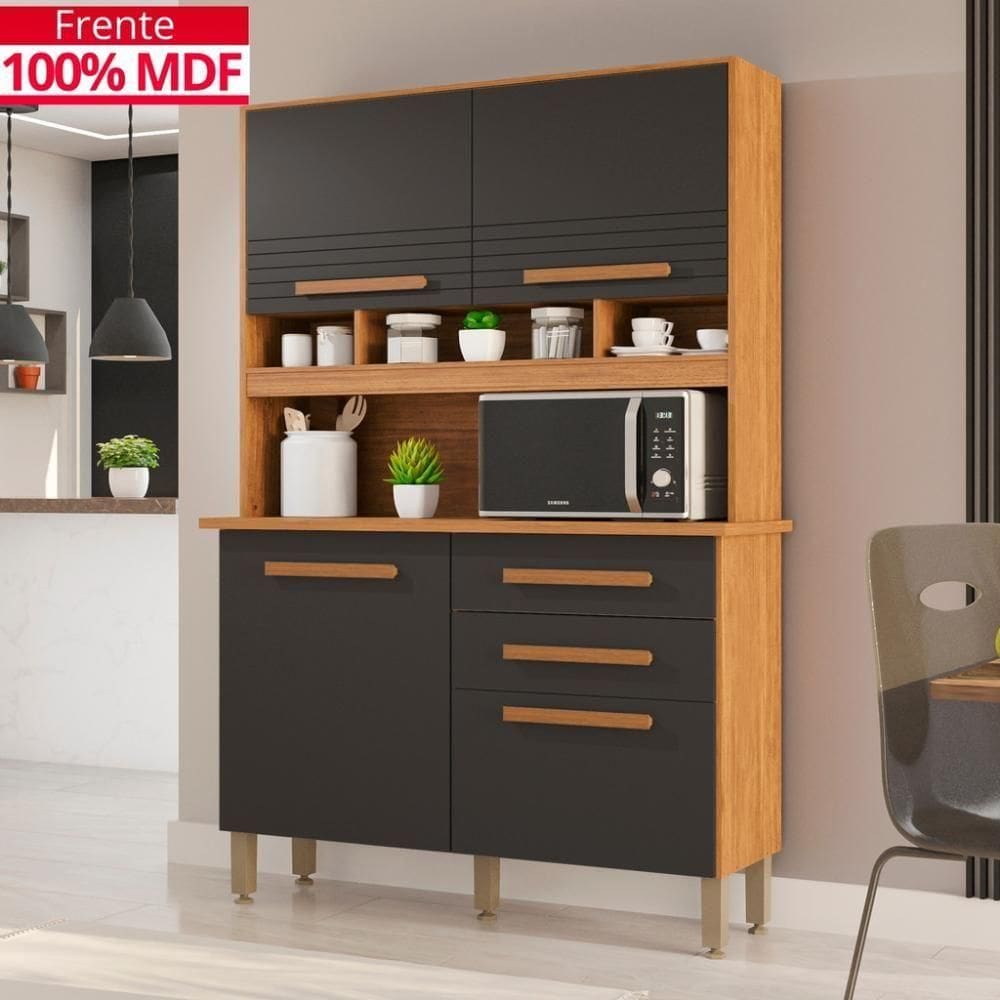 Cozinha 4 Portas 2 Gavetas Sara Frison- Tudo De Móveis Cinamomo/grafite