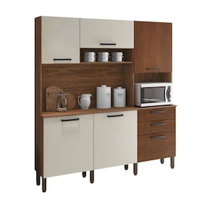 Armario De Cozinha Compacta 6 Portas 2 Gavetas Ferrara Nogueira off White ripado