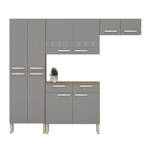 Armário De Cozinha Compacta 10 Portas 2 Gaveta Com Balcão Nala Freijó gris Freijó gris