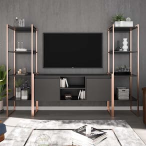 Rack Com Estante 2 Portas Manila Preto Cobre