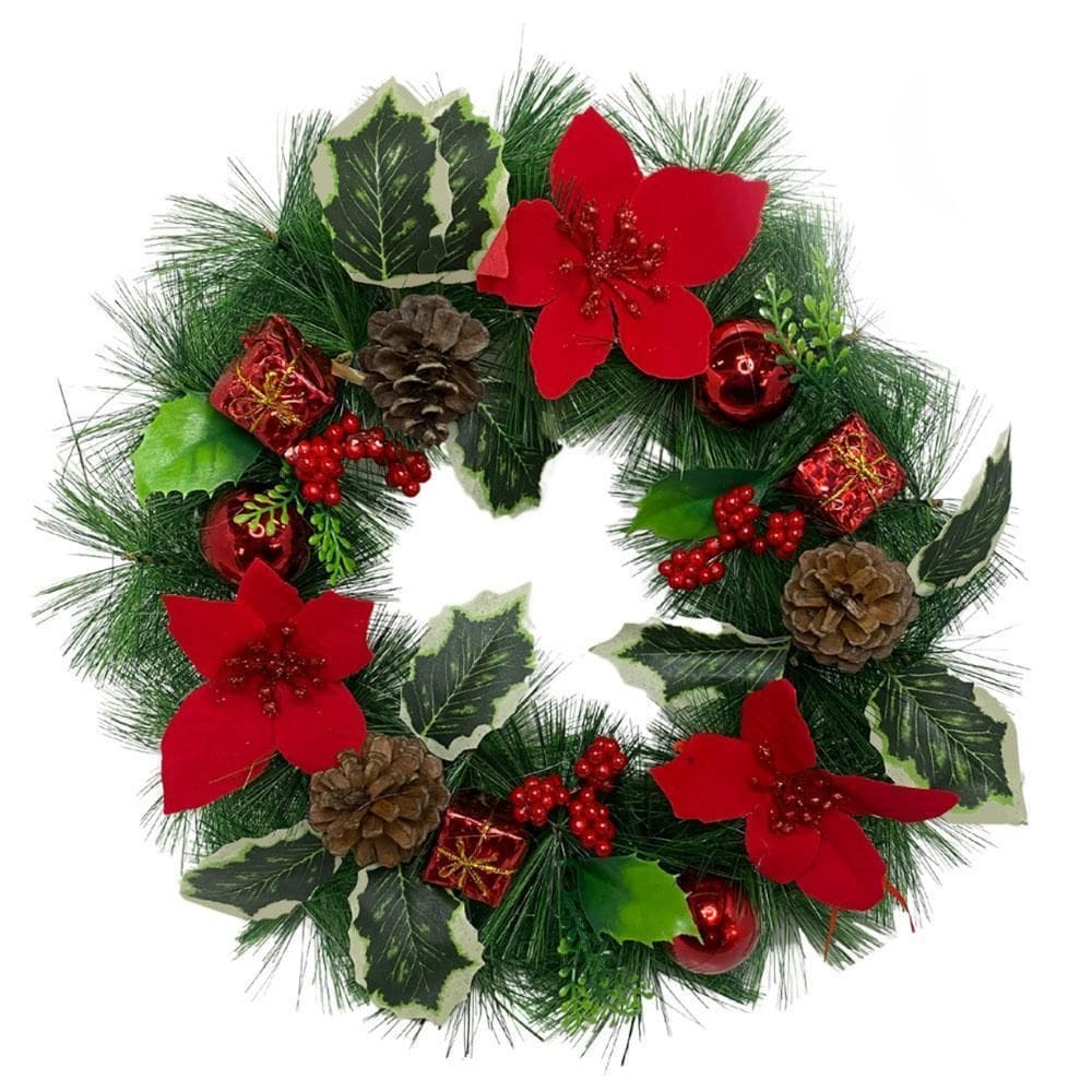 Guirlanda Enfeitada Flor/Pinhas Natal 30Cm Multiart