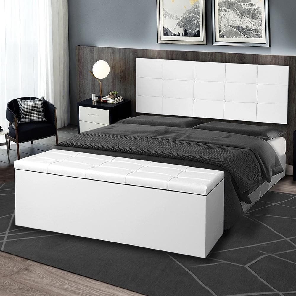 Kit Cabeceira Painel E Calçadeira Baú King 1,95m Roma Material Sintético Branco Sky Mobile