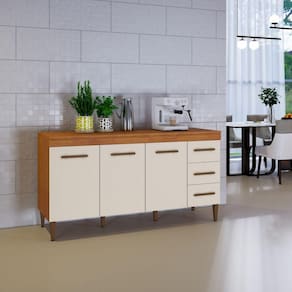 Balcão Kaike Atenas 03 Pts 03 Gavetas Nature Com Off White