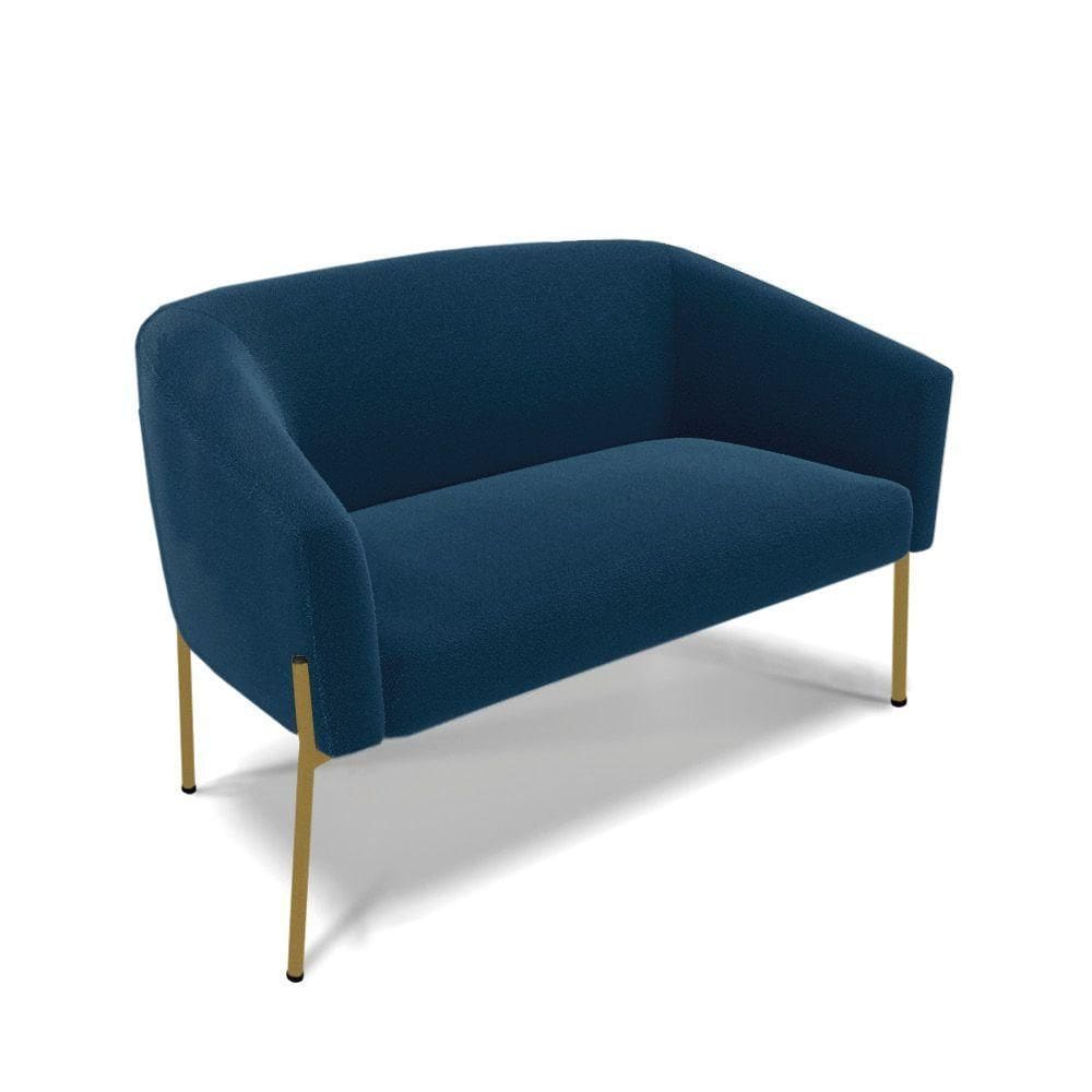 Sofá Namoradeira 2 Lugares Pé Ferro Dourado Stella Bouclê D03 - D`rossi Cor Azul