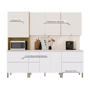 Armário De Cozinha Completa 11 Portas 4 Gavetas Com Balcão Art Freijó artico soft Freijó artico soft