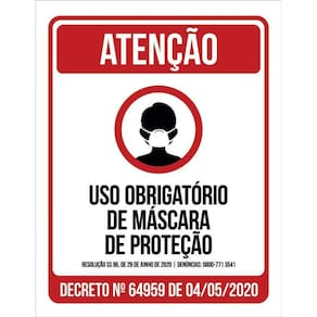 Placa De Atenção - Uso Obrigatório Máscara Proteção 36X46