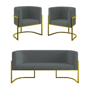 Kit 2 Poltronas + Sofá 2 Lugares Base De Metal Gold Balaqui Cinza