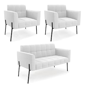 Namoradeira E 2 Poltronas Pé De Ferro Pto Elisa Bouclê Off White D03 - D`rossi