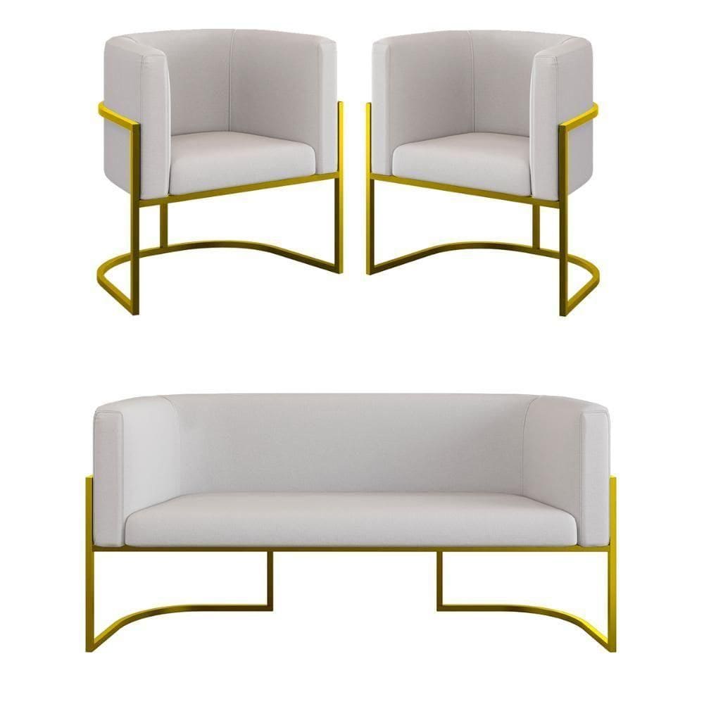 Kit 2 Poltronas Sofá 2 Lugares Para Recepção Gold Veludo Bege