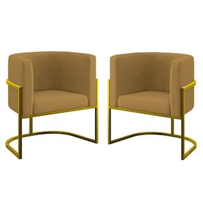 Kit 02 Poltronas Lua Com Base De Metal Gold Sala Reforçada Capuccino