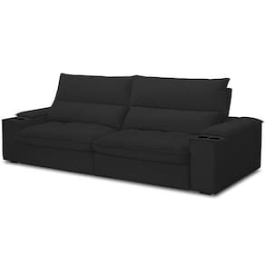 Sofá Retrátil Reclinável Para Sala De Estar Living 280cm Nápoles F04 Veludo Preto - Lyam Decor