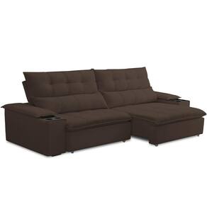 Sofá Retrátil Reclinável Para Sala De Estar Living 230cm ártico F04 Veludo Marrom - Lyam Decor