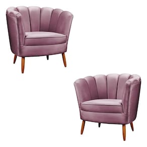 Kit 2 Poltronas Ariel Petala Com Pés De Madeira Lilas