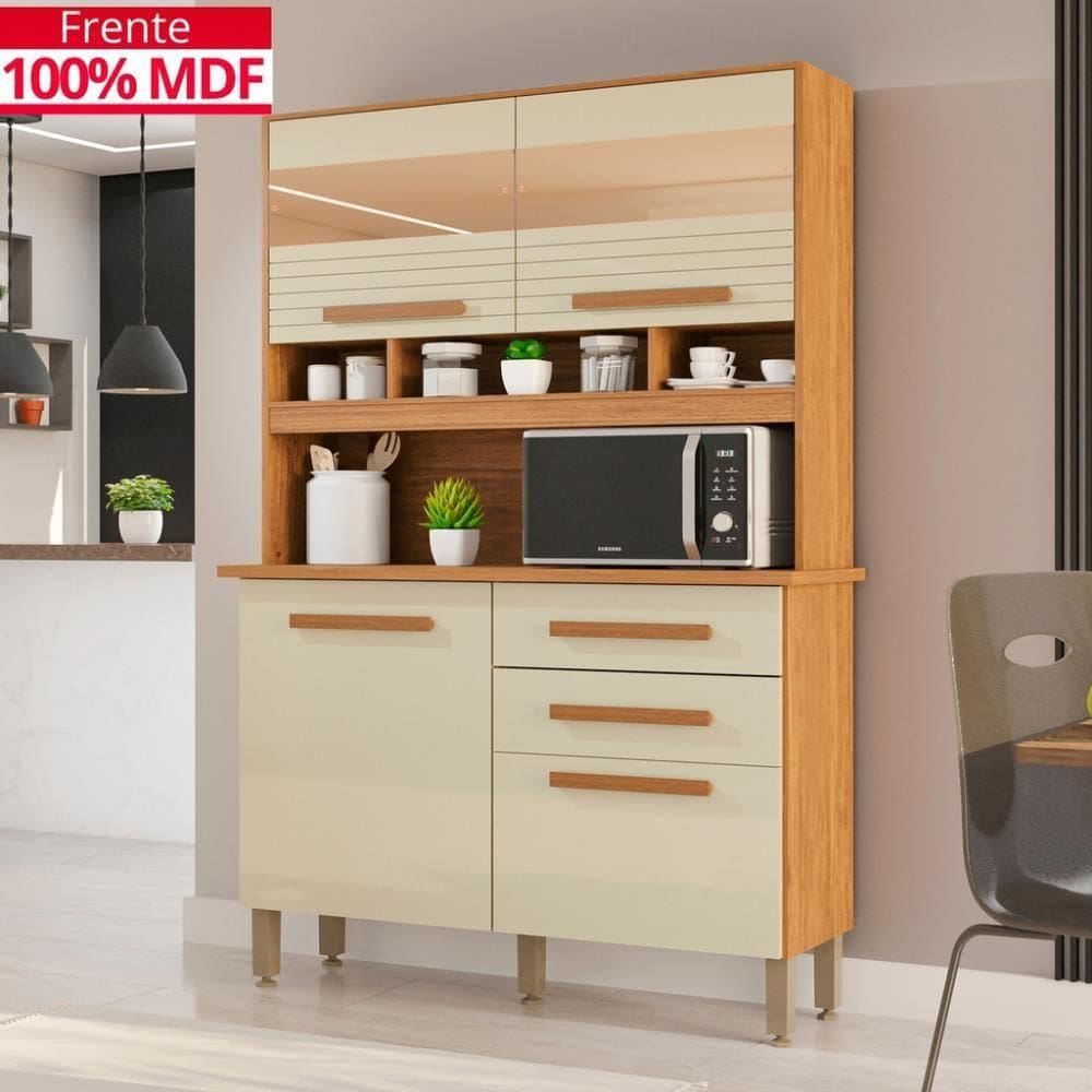 Cozinha 4 Portas 2 Gavetas Sara Frison Com Espelhos - Tudo De Móveis Branco Neve