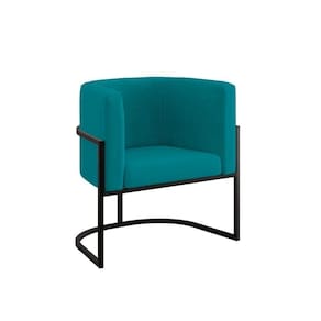 Cadeira Poltrona Decorativa Com Base Metal Black Reforçada Azul Turquesa