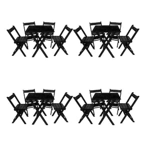 Kit 4 Conjuntos Mesa Dobrável Para Bar E Restaurante 60x60cm Com 4 Cadeiras Em Madeira Maciça - Pret - Preto
